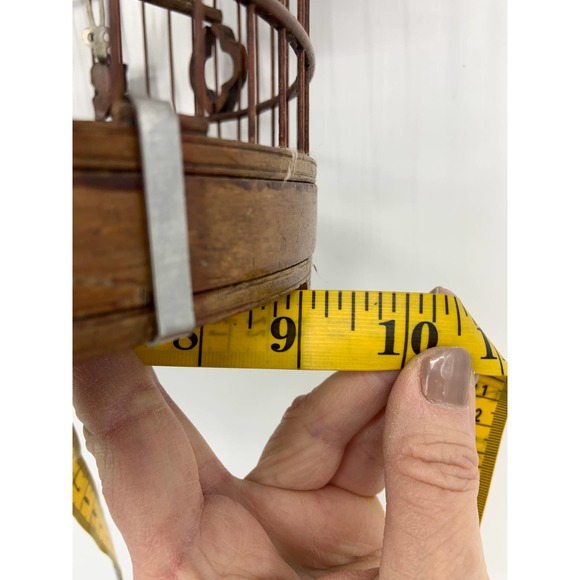 Vintage Hanging Wood Bamboo Bird Cage w/ Bird Ornament - Picture 10 of 12